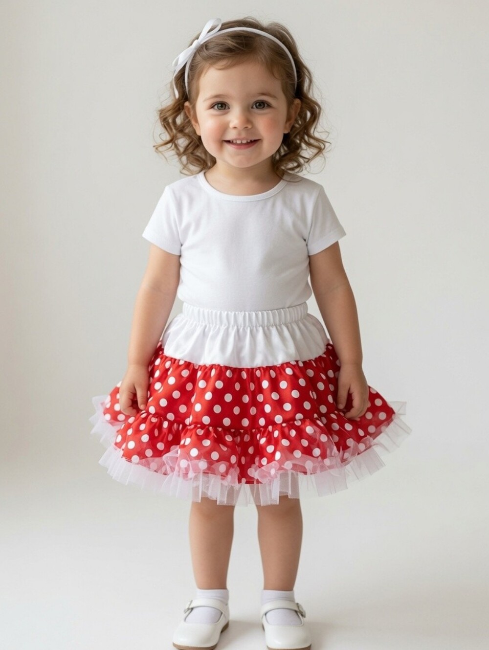 Polka Dot Skirt 2 Layers w/Ruffle Trim